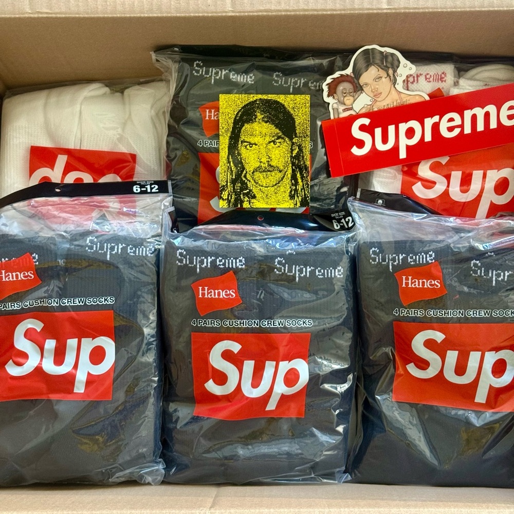 Supreme X Hanes Crew Socks Black - 4pair pack
